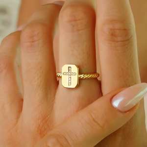 Bague signet torsadée en argent sterling 925 plaqué or 14 carats avec zircon, cadeau religieux pour la fête des mères, bijoux pour femmes - Product Image 3