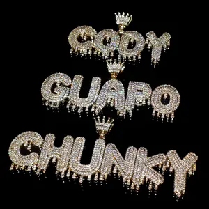 Plaque d'identification personnalisée pendentif bling en or avec chaîne cubaine breloques en diamant de luxe - Product Image 3