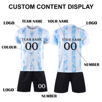 Ensemble d'uniformes de football blanc et bleu pour hommes |   Maillot de sport respirant 100 % coton avec motif graphique mascotte Tigre et design diagonale Stardust bleu, et short blanc