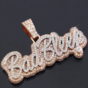 Moissanite VVS Round Cut Diamond Iced <b>Letter</b> Pendant <b>Necklace</b> Gold 925 Sterling <b>Silver</b> - Product Image 5