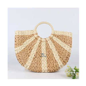 Bolso de mano de paja de ratán bohemio de moda vintage, bolso de mano con cierre de cremallera bordado, bolso de mujer hecho a mano, venta al por mayor de alta calidad - Product Image 2