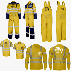 Custom Logo Reflective Safety Industrial Labor <b>Overall</b> Set <b>Waterproof</b> Bib Button-Up Polyester Crew Necks Shirt Bulk Supply - Product Image 1