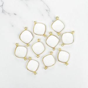 Cojín forma ágata blanca facetada piedra preciosa encanto conector DIY doble fianza encantos joyería conector chapado en oro - Product Image 1