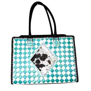 Sac fourre-tout décontracté en cuir véritable à carreaux, fait main, style western, design de luxe pour femme, bohème, avec fermeture éclair, imperméable, 2L - Product Image 2