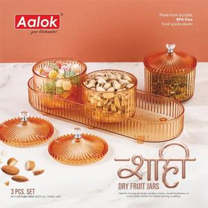 Boîte à fruits secs en plastique Aalok durable, 500g, 3 compartiments avec couvercle hermétique, organiseur pour noix et épices - Product Image 2