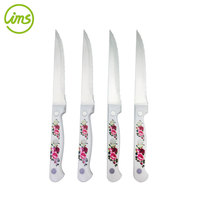 Ensemble de 4 couteaux à steak en acier inoxydable dentelé avec un motif floral écologique sur le manche