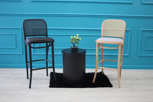 Rocky Modern Design Set de 2 Taburetes de Bar altos de madera maciza con respaldo de mimbre para muebles para el hogar-para sala de estar Cocina - Product Image 6