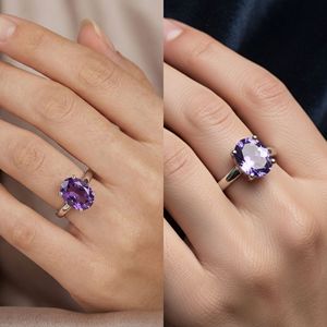 แหวนเงินแท้ชุบเงินรูปไข่ประดับพลอยอเมทิสต์ มีจำหน่ายสำหรับทุกเพศ - Product Image 6