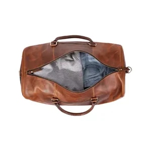 Durable Brown Leather <b>Wheeled</b> <b>Duffel</b> Bag for Easy Travel - Product Image 4
