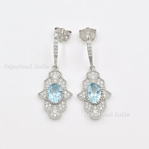 Aigue-marine naturelle CZ 925 en argent sterling ensemble de bijoux pour femmes pierre précieuse taille ovale 7x5mm cadeau de fiançailles - Product Image 3