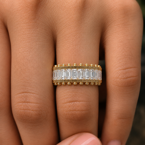 18K <b>Solid</b> Gold Full Eternity Ring Band Luxury Stackable Wedding Ring Emerald Cut Lab Grown Diamond Unisex Fine Jewelry Wholesale - Product Image 2