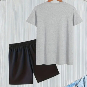 Conjunto personalizado de gran oferta para hombre, novedad de verano, traje deportivo fino, camisa de manga corta a la moda para hombre, conjunto de 2 piezas - Product Image 2