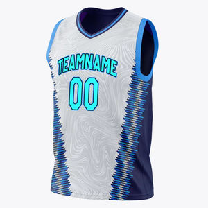 Maillot de basket-ball personnalisé pour hommes, blanc, bleu, design uniforme de haute qualité, vente en gros imprimé 100% polyester antibactérien - Product Image 3