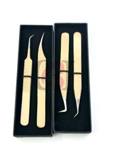 Pinzas de extensión de pestañas de 45 y 90 grados con revestimiento de polvo marrón claro al por mayor, herramientas de belleza con punta plateada y aislamiento de agarre de diamante - Product Image 5