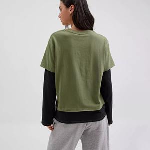 ชุดสตรีทแวร์ลำลองสำหรับผู้หญิงเสื้อคอตตอน100% แบบรัดรูประบายอากาศได้ผ้าวาฟเฟิลแขนยาวเปิดไหล่สีล้วนสำหรับฤดูร้อน - Product Image 5