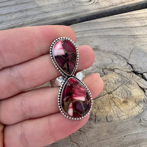 Bague à deux pierres ajustable en argent sterling rose Dahlia faite à la main pour femme - Product Image 1