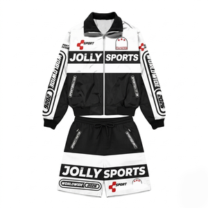 Mens GSM Polyester Fleece Windbreaker Short Set Red <b>White</b> Panel Design Puff Print Custom Logo Windbreaker Shorts Set for Men - Product Image 4