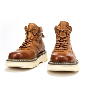 QIFON Martin, botas de trabajo ligeras de moda Retro británica para hombre, suela gruesa, tubo corto, parte superior alta, cierre de cordones, goma amarilla - Product Image 2