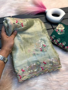 Alta moda/Diwali Festivo Especial Fancy Cut Border Digital Impreso Largo Longitud Saree Con Banglori Fancy Blusa Pieza - Product Image 3