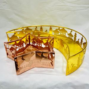 Plateaux décoratifs en métal d'étoile de lune de découpe au laser | Ensemble de plateaux de service Ramadan Eid or et or rose | Cadeau de décoration moderne en métal - Product Image 3