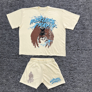 Chándal Corto con Estampado de Diamantes de Imitación para Hombre, Ropa de Calle Vintage, Estampado Personalizado, Lavado con Ácido, 30MOQ - Product Image 6