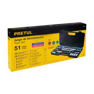 Juego de Herramientas Mecánicas de Calidad Profesional Pretul SET-51 de 51 Piezas para el Hogar Incluyendo Martillos, Desarmadores, Brocas y Estuche - Product Image 1