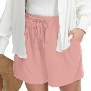 Pink Pastel Casual <b>Shorts</b> <b>Women</b> Loose Fit Breathable Cotton Summer Beach <b>Shorts</b> Drawstring Waist Factory - Product Image 4