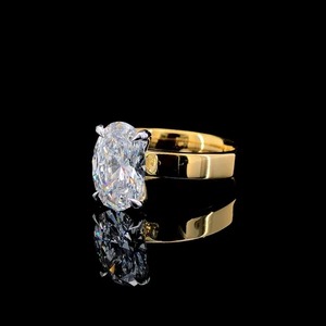 แหวนทองคำสีเหลือง14KT ทนทานพร้อมเพชรที่ปลูกในห้องปฏิบัติการทรงรีแบบเดี่ยวสำหรับการสั่งซื้อจำนวนมากจากร้านอัญมณีและผู้ซื้ออีคอมเมิร์ซ - Product Image 4