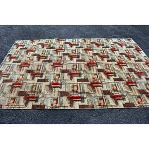 Tapis turc vintage moderne 4.9x 9.6ft brun rouge laine latex support rectangulaire tapis en peluche pour couloir abstrait chambre grand ensemble - Product Image 4