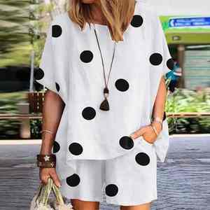 2025 moda de verano nuevos deportes estampado Mujer cuello redondo manga corta Camiseta cintura elástica pantalones cortos sueltos de pierna ancha conjunto de dos piezas - Product Image 5