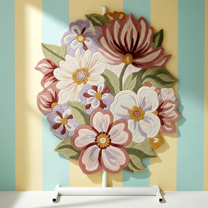 Tapis en laine floral artisanal de luxe personnalisé Forme de fleur artistique Tapis pour la décoration de la maison Nouvel an Noël Vacances - Product Image 5