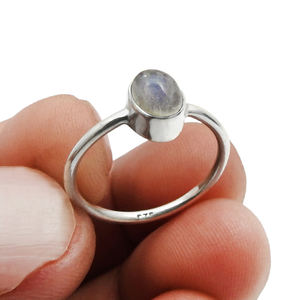 Anillo de compromiso de Plata de Ley 925, piedra lunar arcoíris Natural, forma ovalada, venta al por mayor, joyería hecha a mano para mujeres y niñas, India - Product Image 2