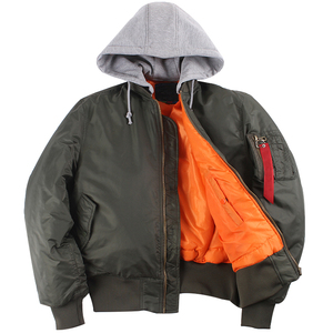 Chaqueta de bombardero de vuelo de gran tamaño de lana de invierno al por mayor para hombres ropa de calle en blanco con capucha cierre de cremallera talla grande impermeable - Product Image 1