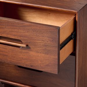Table de chevet moderne en bois avec deux tiroirs, finition noyer, pour chambre et salon, meuble de rangement pour la maison - Product Image 2