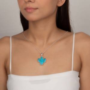 Awesome Latest Unique Design Arizona Turquoise Cactus Carving 925 Sterling Silver Natural Gemstone <b>Pendant</b> Fine Jewelry - Product Image 3