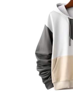 Sudadera con Capucha Tricolor en Blanco, Gris y Beige, Informal, Unisex, de Felpa Suave, Estilo Urbano, Cálida y Elegante - Product Image 2