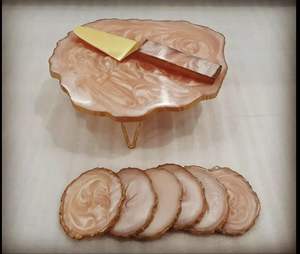 Support à gâteau en résine Love MODEL, fait main, taille personnalisée pour plateau de service de desserts, moule avec sous-verre et couteau - Product Image 4