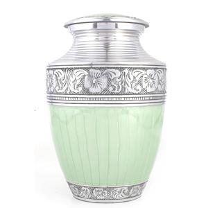<b>Large</b> Handcrafted Green and Silver Cremation <b>Urn</b> for Adult Ashes Engraved Decorative Funeral and Burial <b>Urn</b> for Pets and Humans - Product Image 1