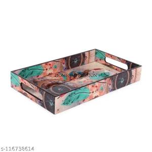 Fancy Designer Enamel Finished Rectangle Shape Wooden Serving <b>Tray</b> Unique for Food & Salad Serving Indian Manufacturer - Product Image 1