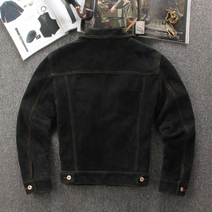 Manteau de moto en cuir de haute qualité col en cachemire inversé à la mode couche supérieure veste en cuir véritable haute laine tissus durables - Product Image 3