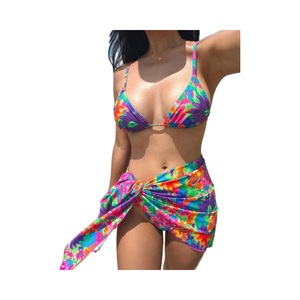 Conjunto de Bikini Brasileño de Tres Piezas Sexy para Mujer, Tanga de Cintura Alta, Traje de Baño con Tirantes Acolchados, Estampado de Logotipo en la Parte Delantera, Antibacteriano, con Cuentas - Product Image 1