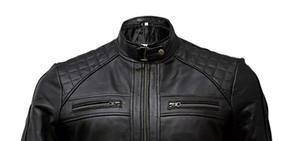 แจ็คเก็ตหนังลำลองผู้ชาย แจ็คเก็ตหนังแท้ 100% แจ็คเก็ตหนังสีดำสไตล์ไบค์เกอร์แบบดิสเทรส - Product Image 4