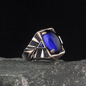 แหวนเงินแท้ 925 สไตล์คลาสสิกสำหรับผู้ชายจากตุรกี ประดับด้วยพลอยออนิกซ์และเพทายคุณภาพสูง เหมาะสำหรับงานปาร์ตี้ - Product Image 1