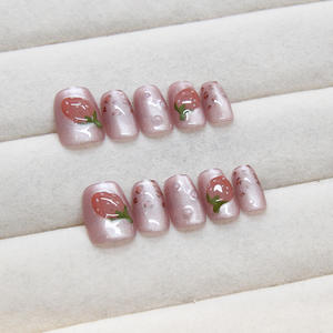 Lot de 10 faux ongles carrés en ABS, style French Press, avec clous, pour doigts, de luxe, réutilisables, effet gelée, design personnalisé, échantillons gratuits, marque propre - Product Image 3