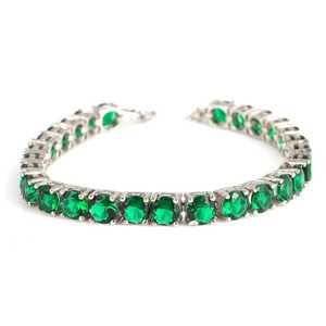 14K Gold Plated 925 Sterling <b>Silver</b> Large Round Emerald Waterway <b>Bracelet</b> with Diamond Religious Style <b>Bangles</b> - Product Image 1