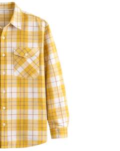 Camisa a Cuadros para Hombre, Manga Larga, Estilo Casual de Franela, Color Amarillo Mostaza y Blanco, Fabricante Personalizado, Venta al por Mayor, OEM - Product Image 4