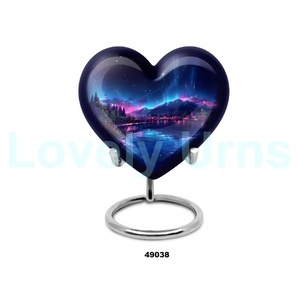 Urna de cremación de corazón de recuerdo de Aurora Boreal hermosa de la mejor calidad para cenizas humanas con soporte y bolsa de terciopelo gratis - Product Image 4