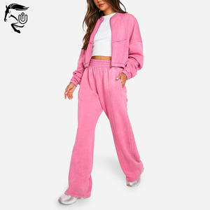 Chándal de lavado ácido transpirable y ligero con hombros caídos para mujer, chándal de lavado ácido ligero en blanco personalizado para mujer - Product Image 4