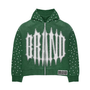 Sudadera con Capucha Personalizada de Estilo Urbano, Bordado Desgastado, Tela de Felpa Extra Grande, Alta Calidad, Lavado Ácido Vintage, con Pedrería, Elegante - Product Image 6