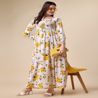 Vêtements pour femmes de haute qualité Robe longue imprimée florale en Georgette smockée à col carré et imprimé floral fabriquée en Inde